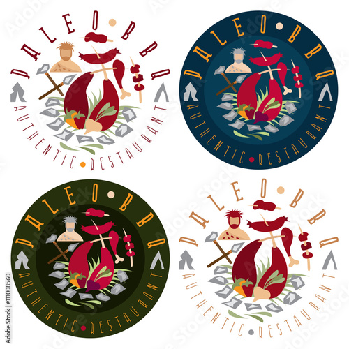 flat design labels set for paleo food restaurant