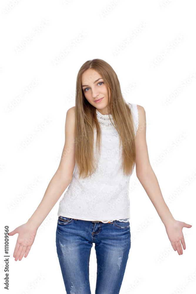 Happy Young Woman Isolated On White Background
