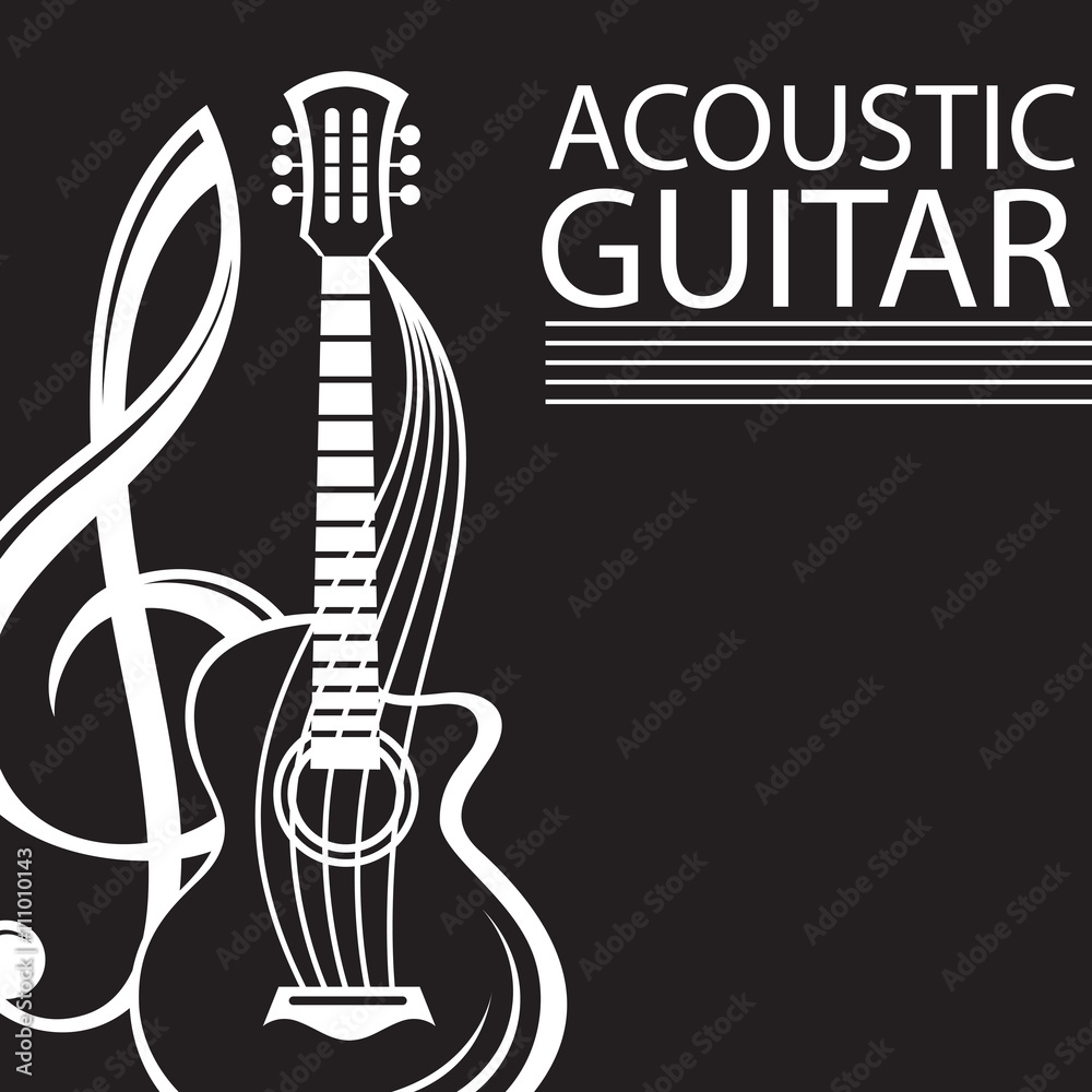 poster with treble clef and guitar on black background