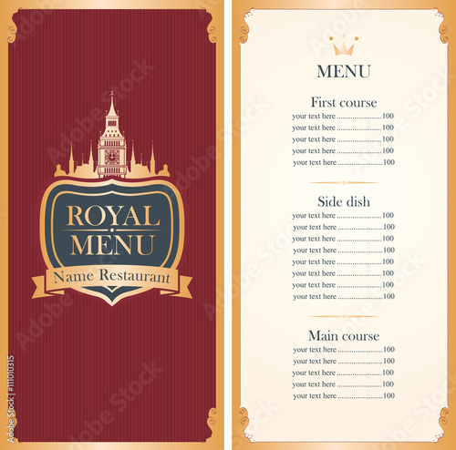 Royal menu with a picture of the British Parliament and Big Ben