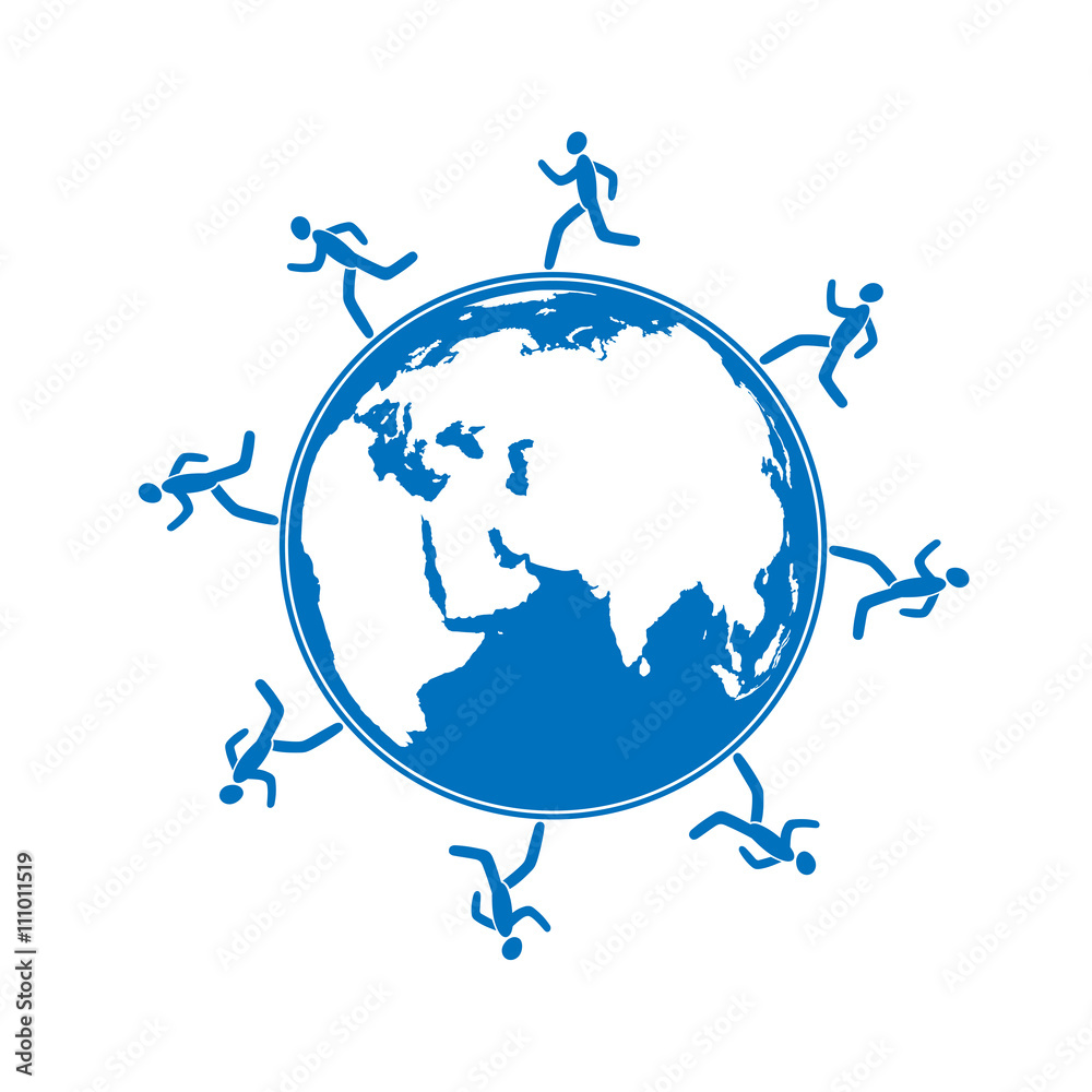 This is an illustratio of men running around globe