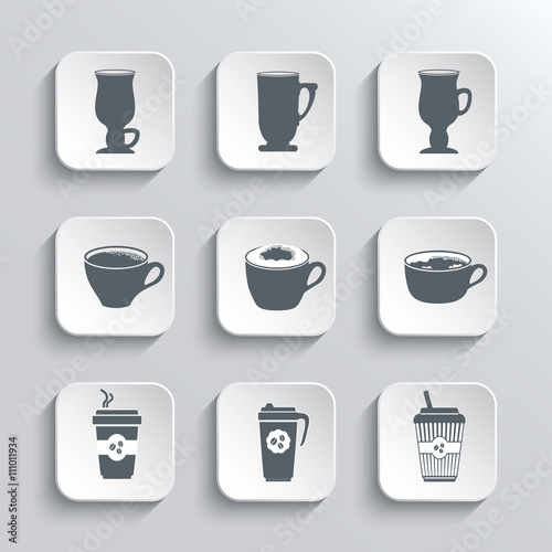 Cup of coffee web icons set in black and white