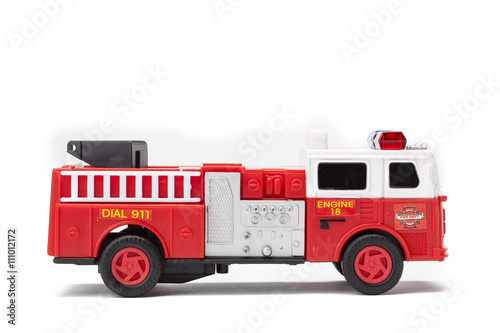 miniature fire truck on white background