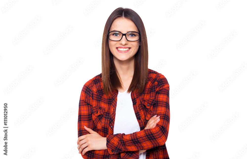 Charming handsome. Handsome young women in casual wear keeping arms crossed and smiling while standing isolated on white background Charming handsome. Handsome young women in casual wear keeping arms crossed and smiling while standing isolated on white background
