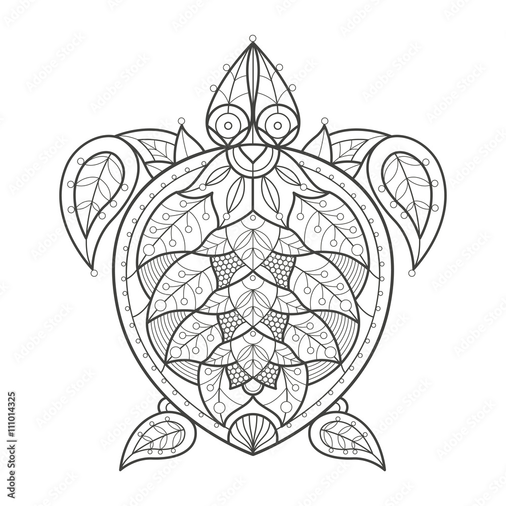 Obraz premium Adult coloring. Sea turtle.