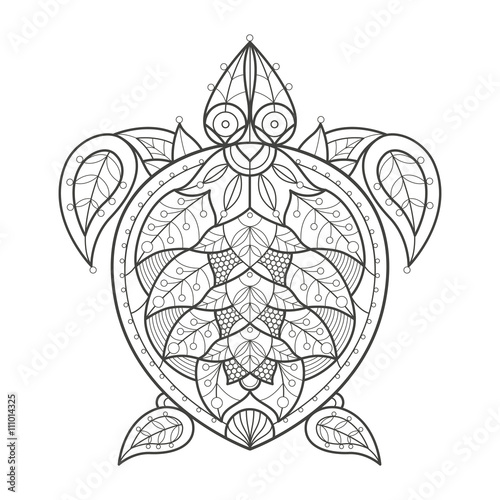 Adult coloring. Sea turtle.