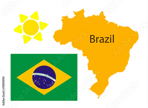 Brazil map and flag over white