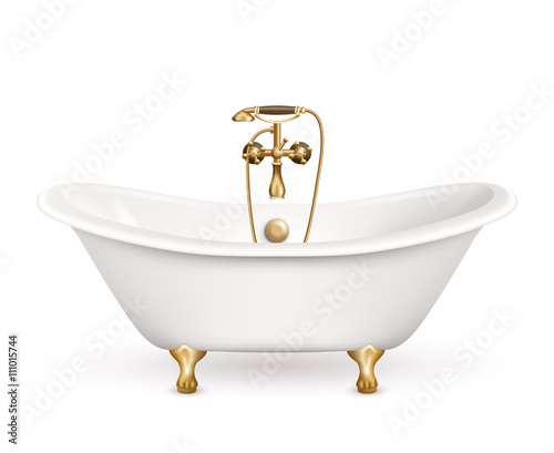 Realistic Retro Bathtub Icon