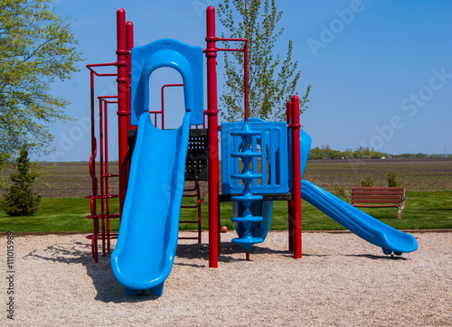 Playground Red and Blue Slide Climbing Structure Park