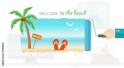 Vacation and travel banner with tropical seaside