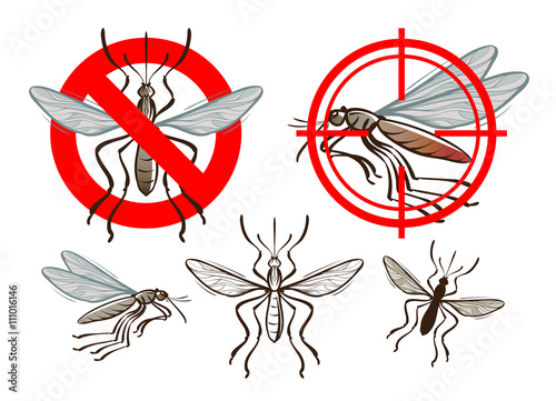 mosquito and prohibiting sign. vector illustration