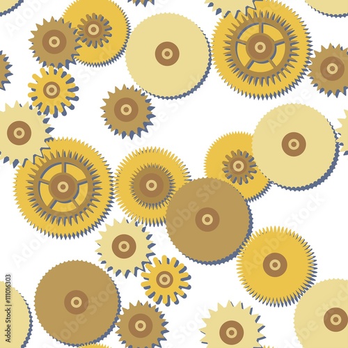 Seamless pattern with gears on blue background. Vector illustration.