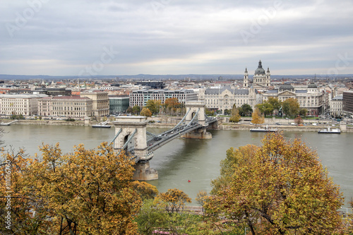 Hungary, view on the Budapest city, Szechenyi Chain Bridge and