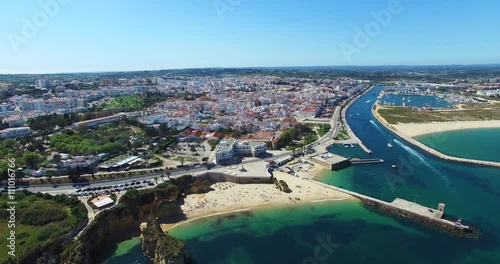 Boats entering into the harbor Lagos Aerial 