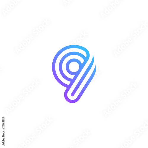 Number 9 Logo design vector template. Font Lines Logotype