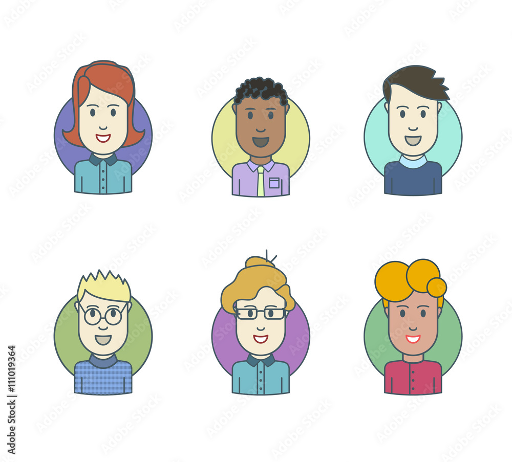 Flat line icons set of people stylish avatars. Flat line icons set of people stylish avatars.
