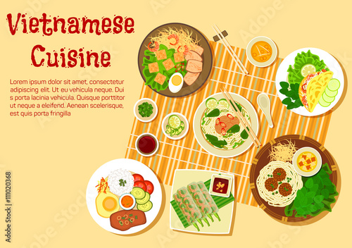 Vietnamese family dinner served on floor flat icon