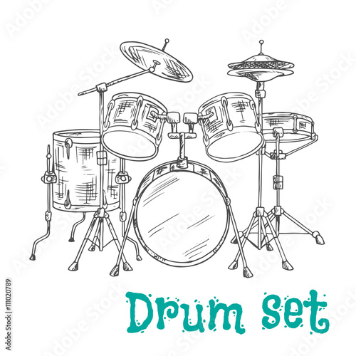 Five piece drum kit sketch icon