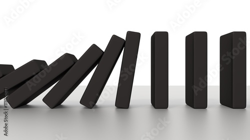 Falling domino row on the desk 3d render