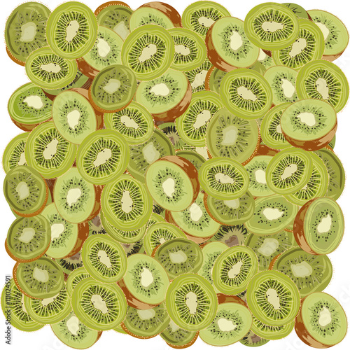 A  seamless background of sliced kiwi fruit.  vector format.