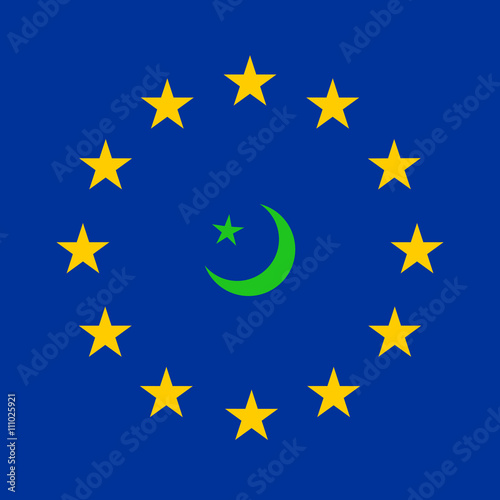 flag of European Union and symbol of Islam
