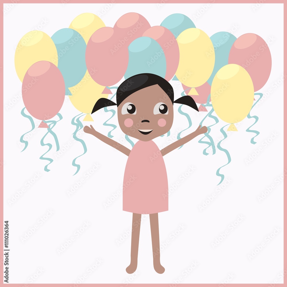 Birthday girl with balloons, vector Birthday girl with balloons, vector