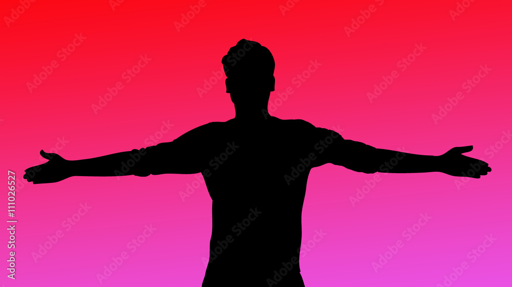 silhouette of a man with open arms. Vector illustration of emotional happiness