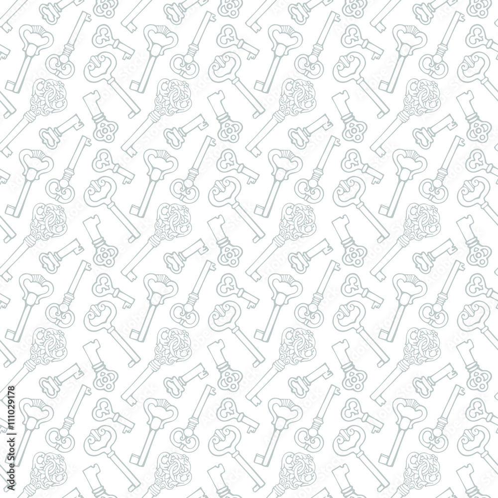 Seamless pattern with outline vintage keys