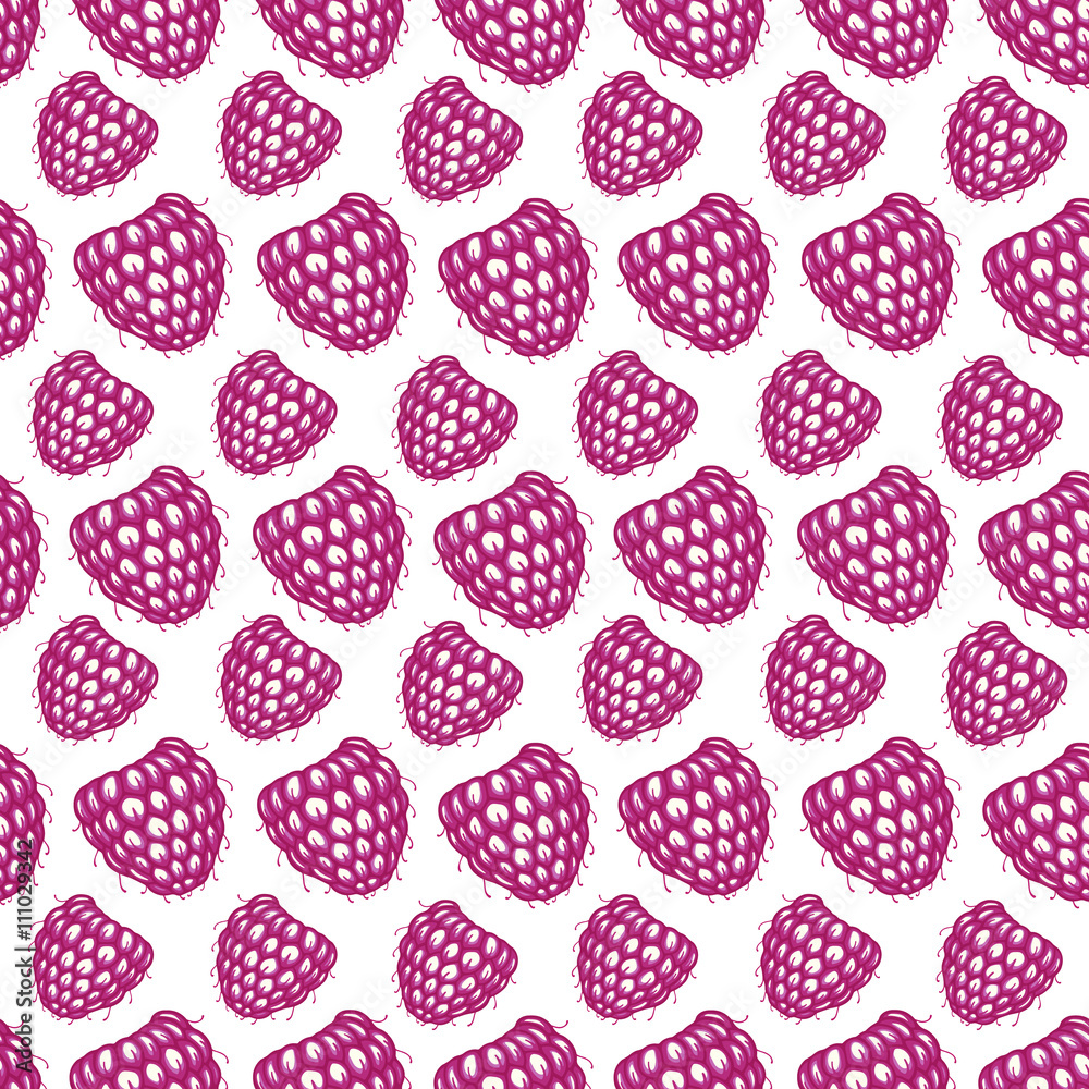 Seamless pattern with decorative raspberries