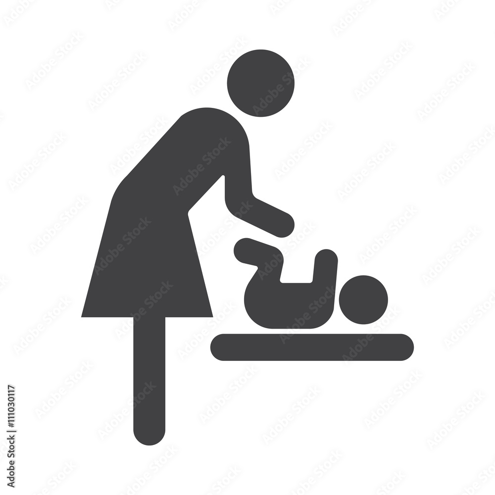 Mother's room sign. Mother swaddle baby icon on white background. Symbol of Toilet denoting Room for women and baby. Mother and baby WC emblem. Baby Changing Room emblem. Baby care room label. Vector Mother's room sign. Mother swaddle baby icon on white background. Symbol of Toilet denoting Room for women and baby. Mother and baby WC emblem. Baby Changing Room emblem. Baby care room label. Vector