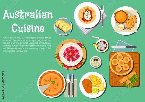 Traditional australian cuisine dishes flat icon