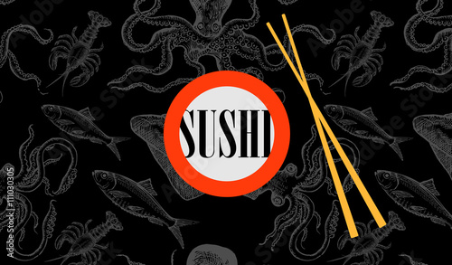 Vector flat design template for a sushi bar