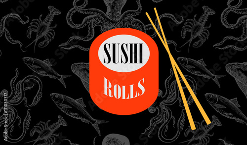 Vector flat design template for a sushi bar