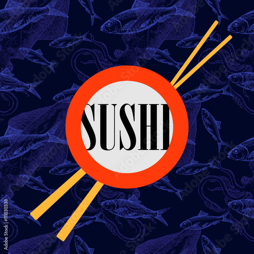 Vector flat design template for a sushi bar