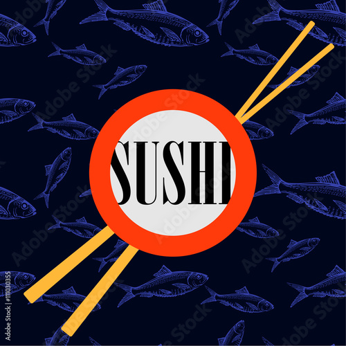 Vector flat design template for a sushi bar
