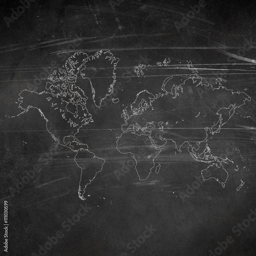 world map on chalkboard or blackboard