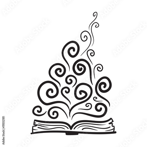 Book, imagination, knowledge. Vector hand drawn illustration. Icon on transparent background