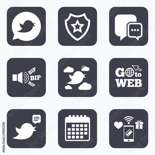 Birds icons. Social media speech bubble.