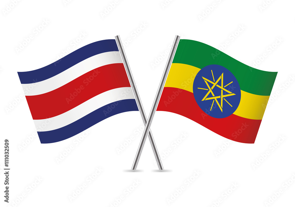 Costa Rican and Ethiopian flags. Vector illustration.