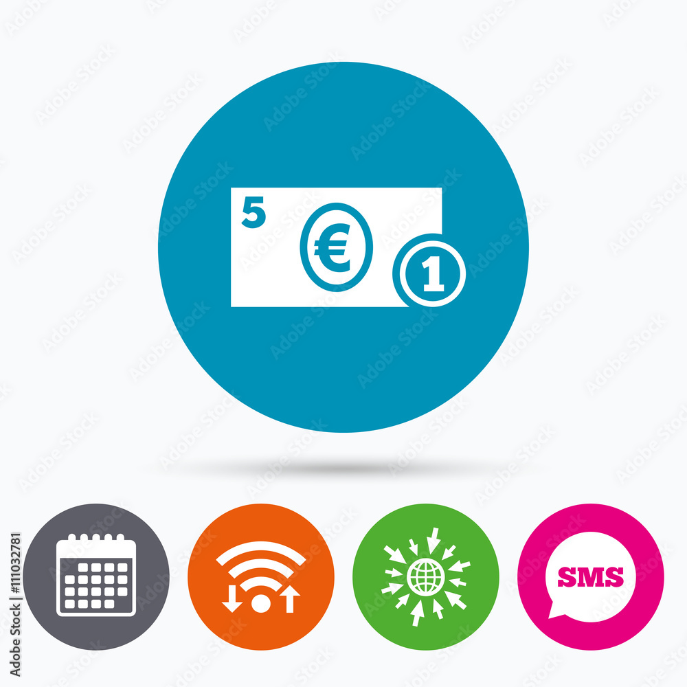 Cash sign icon. Euro Money symbol. Coin. Cash sign icon. Euro Money symbol. Coin.