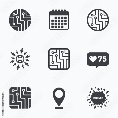 Circuit board signs. Technology scheme icons.