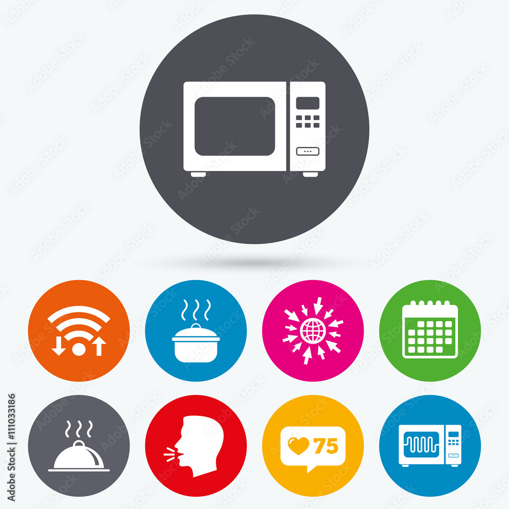 Microwave oven icon. Cooking pan, food serving. Microwave oven icon. Cooking pan, food serving.