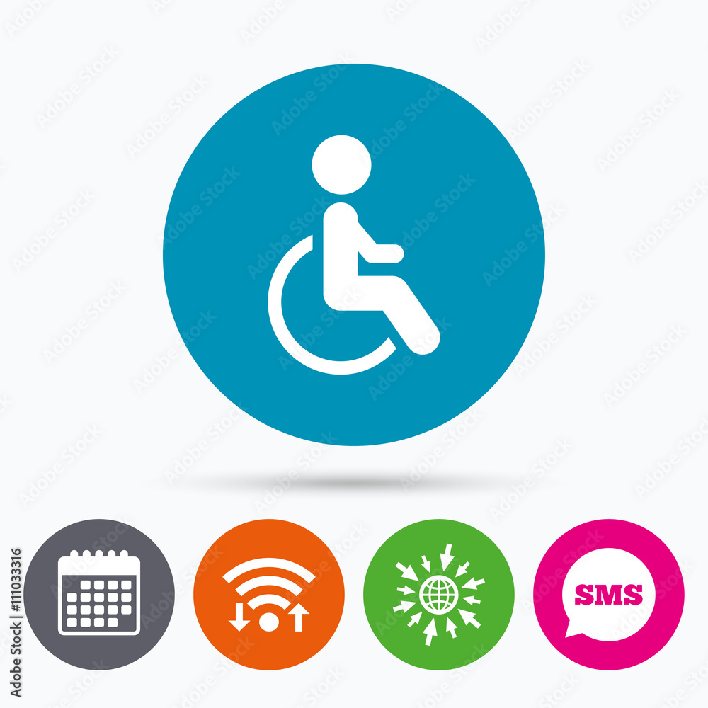Disabled sign icon. Human on wheelchair symbol. Disabled sign icon. Human on wheelchair symbol.