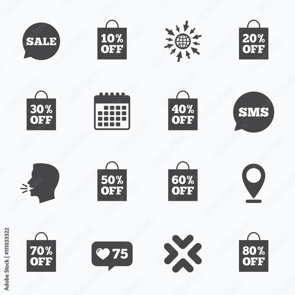 Sale discounts icons. Special offer signs.