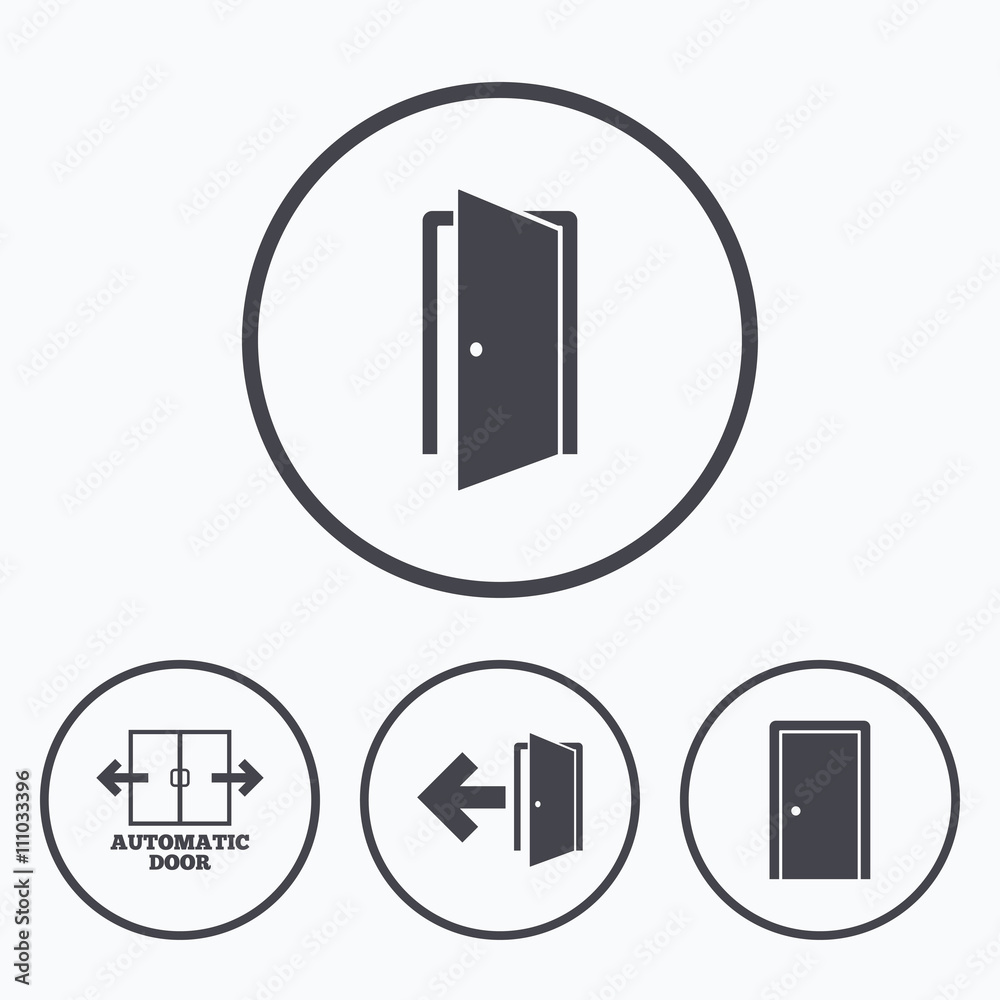 Doors signs. Emergency exit with arrow symbol. Doors signs. Emergency exit with arrow symbol.