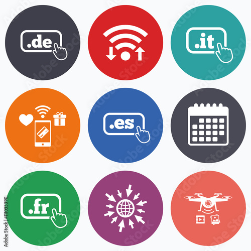 Top-level domains signs. De, It, Es and Fr.