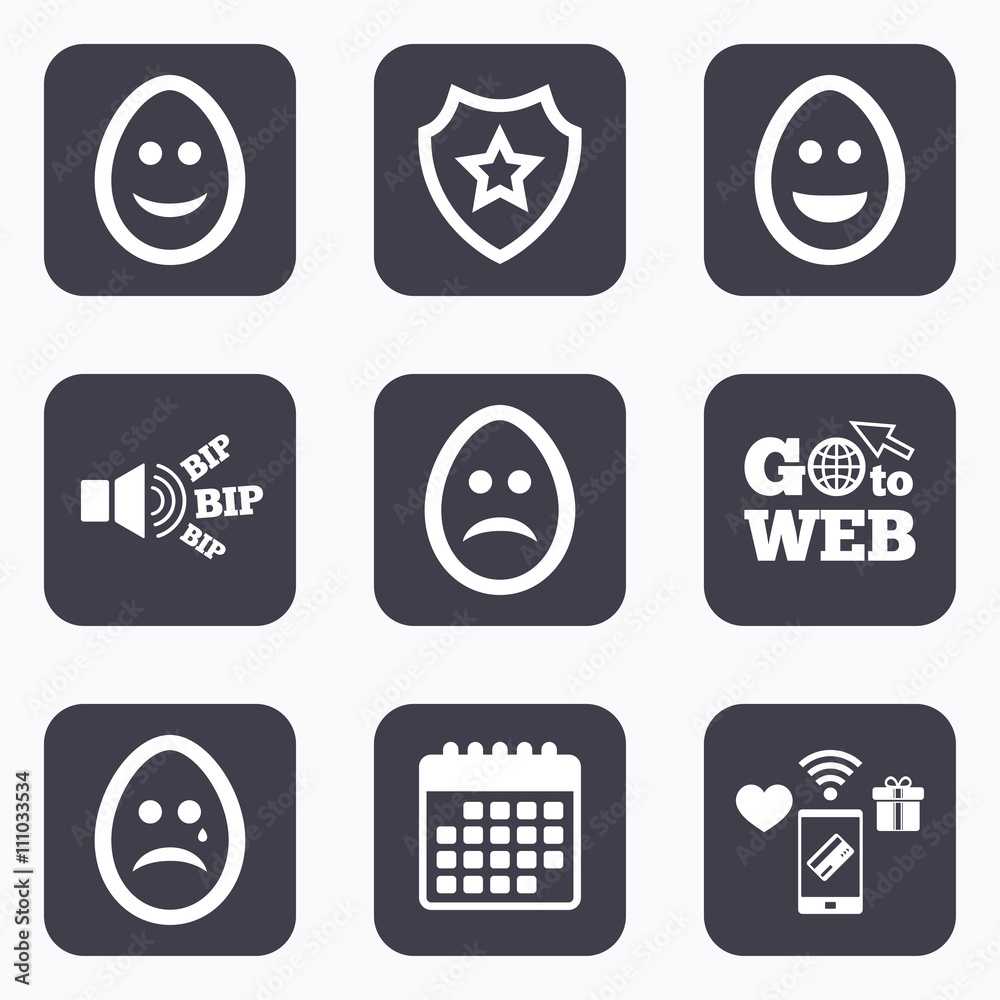 Eggs happy and sad faces signs. Easter icons.