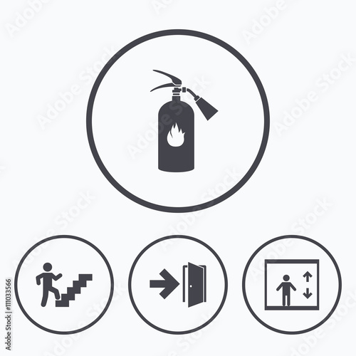 Emergency exit icons. Door with arrow sign.