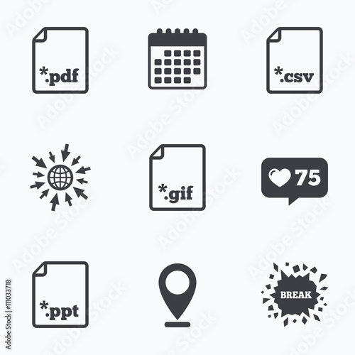 Document signs. File extensions symbols.