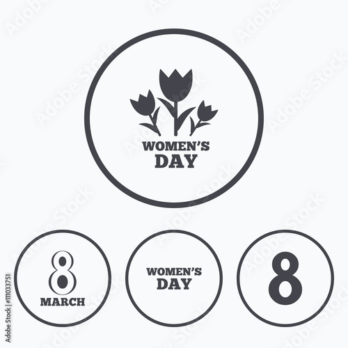 8 March Women's Day icons. Flowers symbols.
